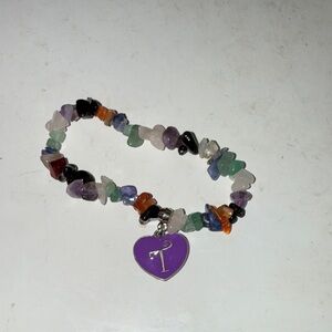 Multicolor Gemstone Bracelet with “T” Heart Charm